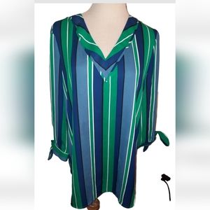 Worthington striped green blue  shirt size medium